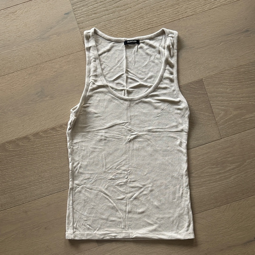 Talentless Bone Colored Ribbed Tank Top M